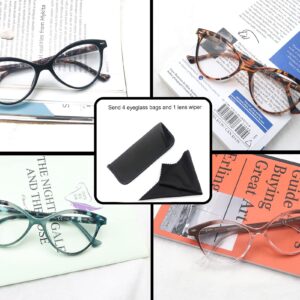 MODFANS 4 Pack Cat Eye 1.5 Reading Glasses for Women,Fashion Ladies Design Comfortable Spring Hinge Stylish 4 Pair Women Readers with 4 Pouch