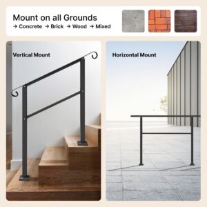 Metty Metal Handrails for Outdoor Steps - 1 to 4 Step Rails - Wrought Iron Railing, Indoor, Outdoor Stair Railing - Hand Rails for Indoor Stairs, Outdoor Handrail, Easy Install Stair Handrail, Black