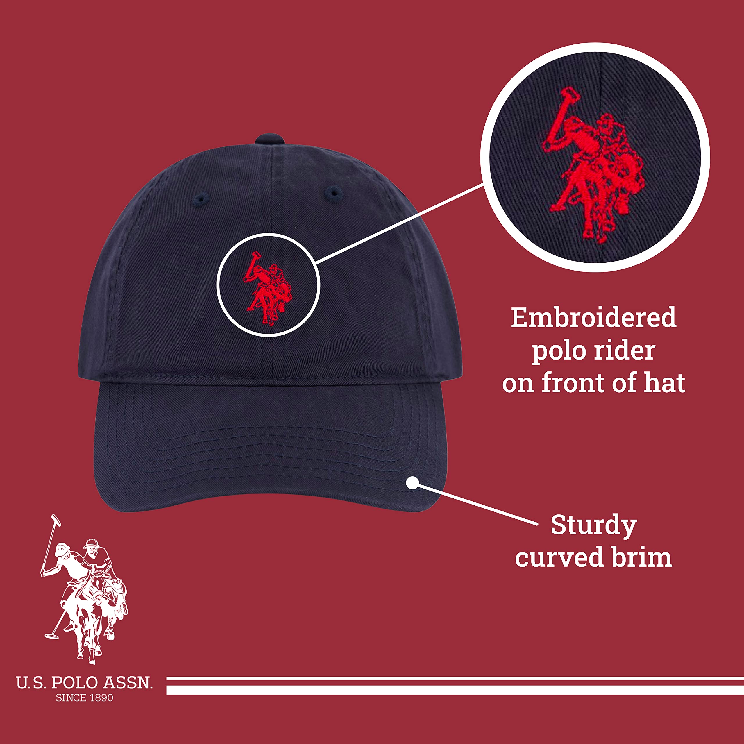 U.S. Polo Assn. mens U.s. Polo Assn. Washed Twill Cotton Adjustable Hat With Pony Logo and Curved Brim Baseball Cap, Navy Blue, One Size US