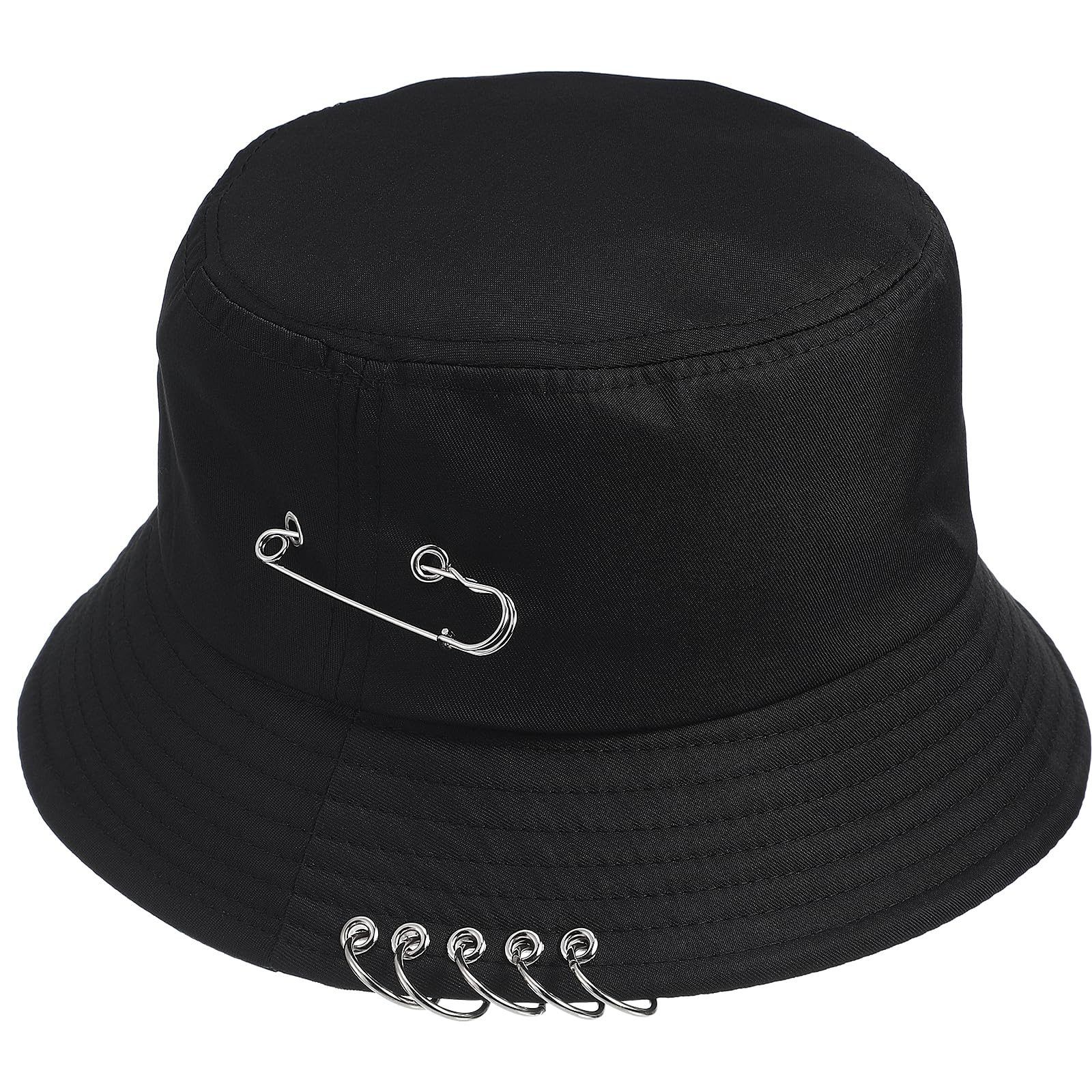 BESTOYARD Chic Unisex Bucket Hat Sunhat Bonnie Caps Summer Packable with Pin Piercing Decorations (Black), 30 x30 x 10 cm