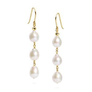 pearl drop dangle earrings for women 14k gold filled multiple real white freshwater cultured﻿ pearl earrings comoto jewelry