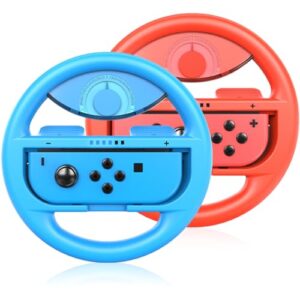 momen switch steering wheel for joycon controller, switch racing wheel gaming accessory driving grip for mario kart 8 deluxe 2 pack wheels (red&blue)