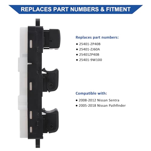 Obaee Power Master Window Switch 25401-ZJ60A Driver Side Compatible with Nissan Sentra 2007-2012, Nissan Pathfinder 2005-2008, Replaces OE 25401-ZP40B 25401ZP40B 25401-9W100