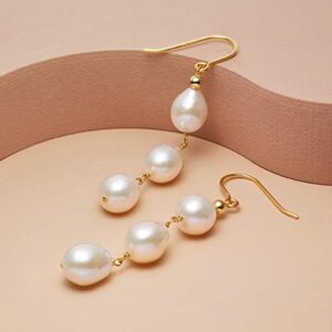 Pearl Drop Dangle Earrings for Women 14K Gold Filled Multiple Real White Freshwater cultured﻿ Pearl Earrings COMOTO Jewelry