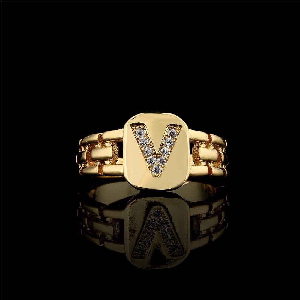 cmoonry Gold Cubic Zirconia Initial Letter Open Ring Adjustable For Women 18K Gold Plated Alphabet Rings Letter A To Z (J)