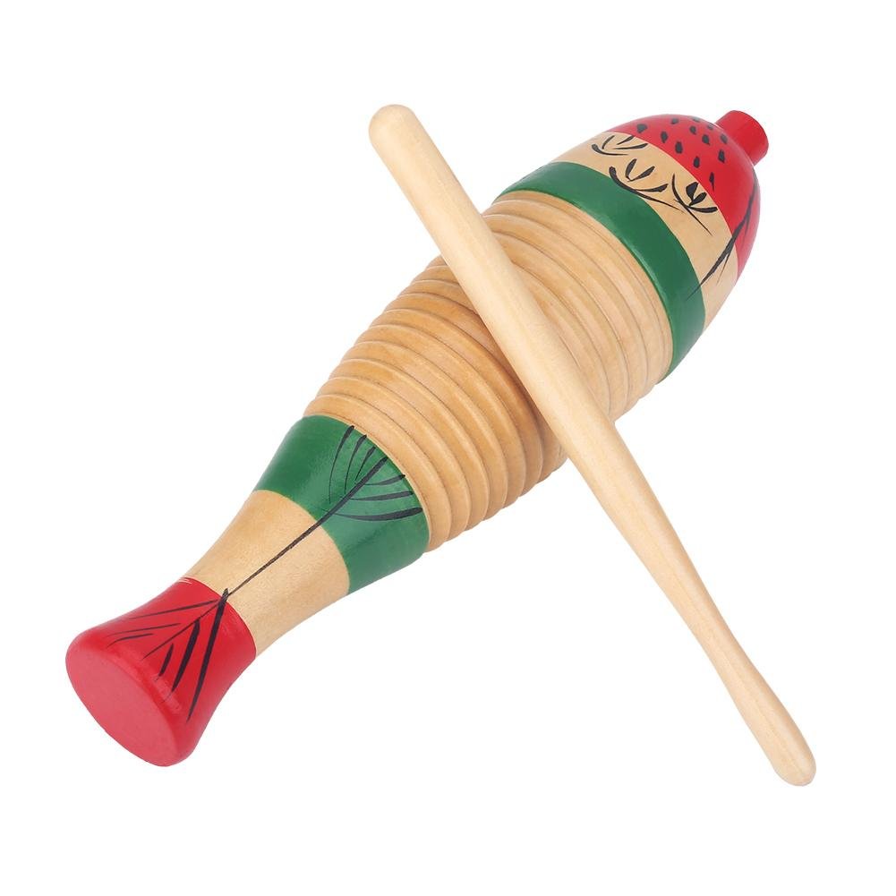 Jeankak Wood Guiro, Colorful Fish Shape Guiro Percussion Instrument Musical Percussion Instrument for Kids and Adults