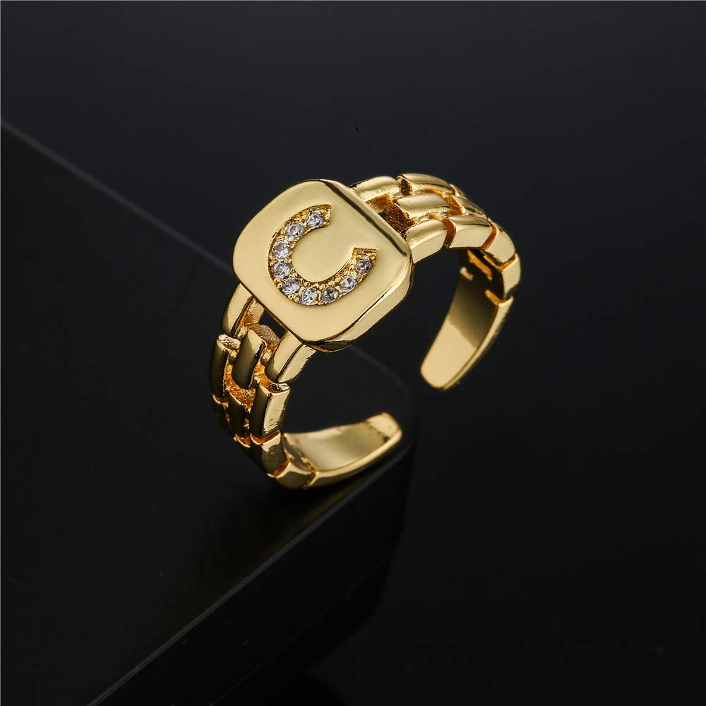 cmoonry Gold Cubic Zirconia Initial Letter Open Ring Adjustable For Women 18K Gold Plated Alphabet Rings Letter A To Z (J)