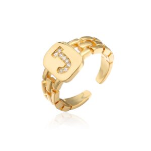 cmoonry gold cubic zirconia initial letter open ring adjustable for women 18k gold plated alphabet rings letter a to z (j)