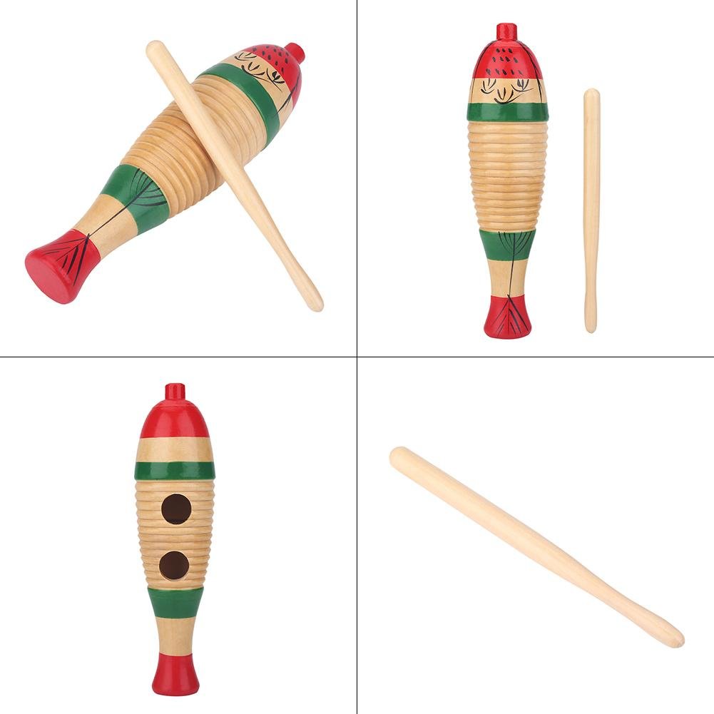 Jeankak Wood Guiro, Colorful Fish Shape Guiro Percussion Instrument Musical Percussion Instrument for Kids and Adults