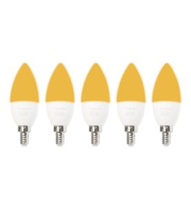 sleep light bulb, candleabra size e12, 5 pack, blue light blocking amber 1600k warm color, emits only 0.06% blue light for healthy sleep. for sleep, baby nursery. 3w led, equal to 30w incandescent.