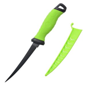 entsport outdoors fillet knife professional fishing knives non-stick coating stainless steel blade boning knife with sheath(7" fillet knife with non-slip handle)