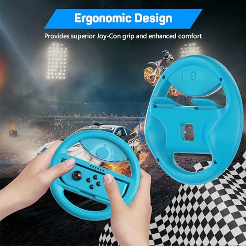 momen Switch Steering Wheel for Joycon Controller, Switch Racing Wheel Gaming Accessory Driving Grip for Mario Kart 8 Deluxe 2 Pack Wheels (Red&Blue)