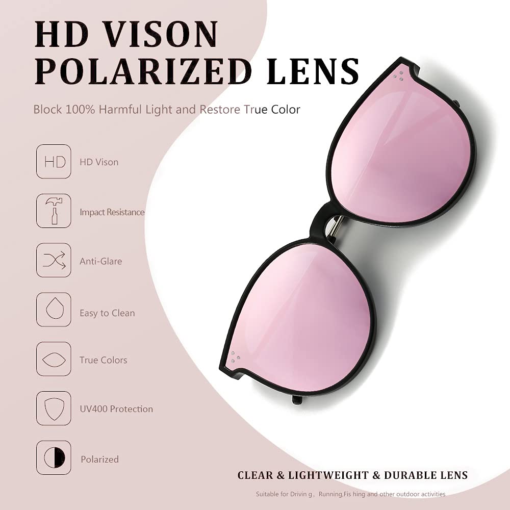 Dollger Polarized Cat Eye Sunglasses for Women Trendy mirrored Oversized UV Protection Fashion 90s Sunglasses PINK Shades