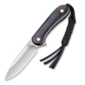 civivi fixed blade elementum knife 3.98" blade, contoured g10 handles, belt knife with leather sheath,tied paracord lanyard for outdoor edc c2104a