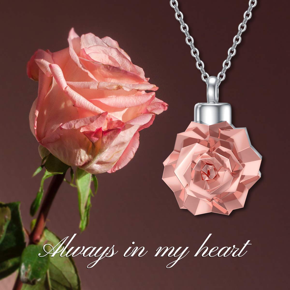 ONEFINITY Rose Flower Urn Necklaces for Ashes Sterling Silver Origami Rose Flower Cremation Jewelry for Ashes Memory Jewelry for Women Men