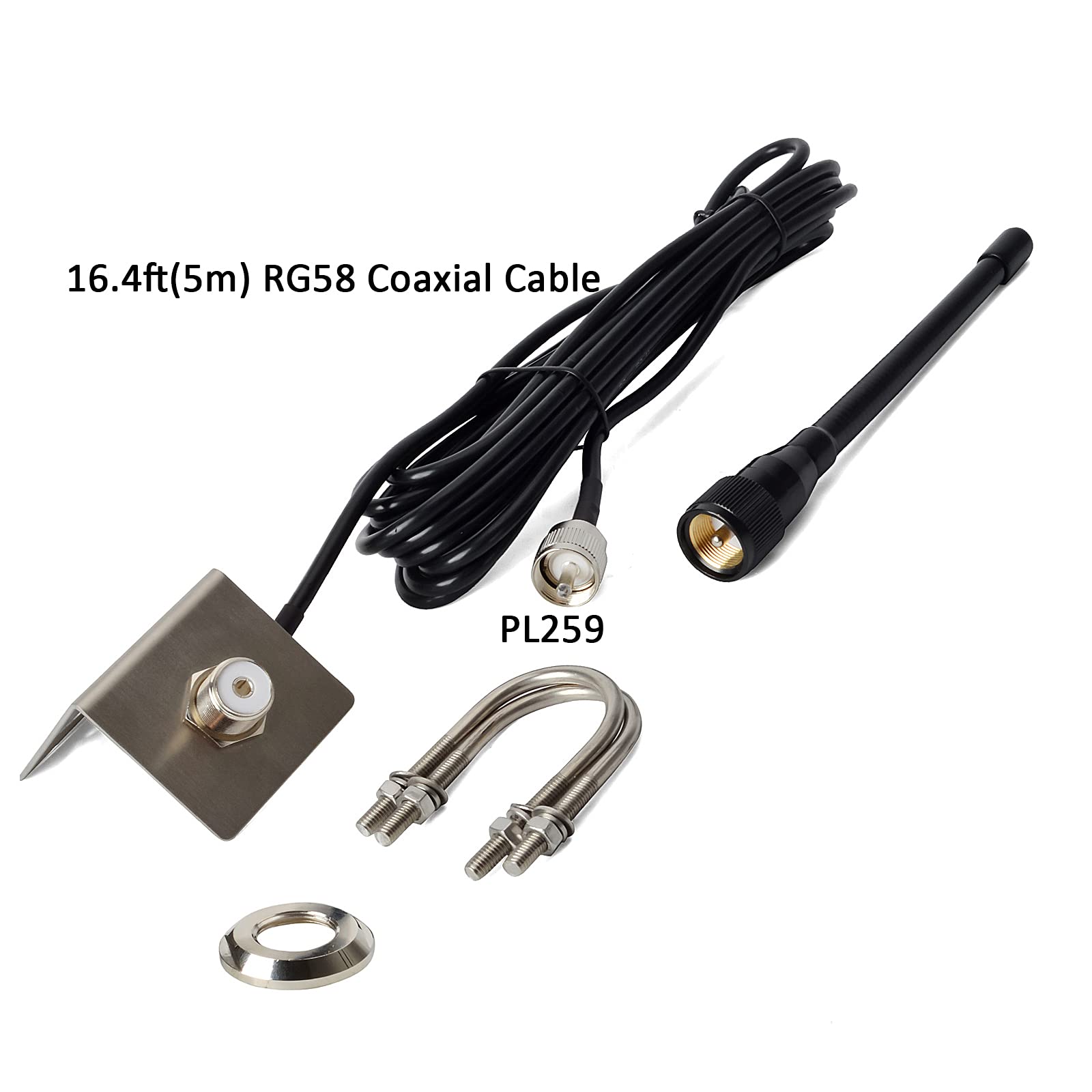 HYS VHF Marine Antenna Low-Profile 156-163Mhz Antennas W/16.4ft(5m) RG58 Low Loss Premium Coaxial Cable with PL259