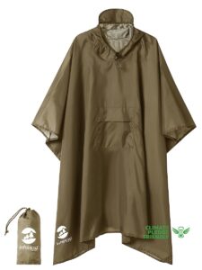 saphirose hooded rain poncho waterproof raincoat jacket for men women adults(brown)