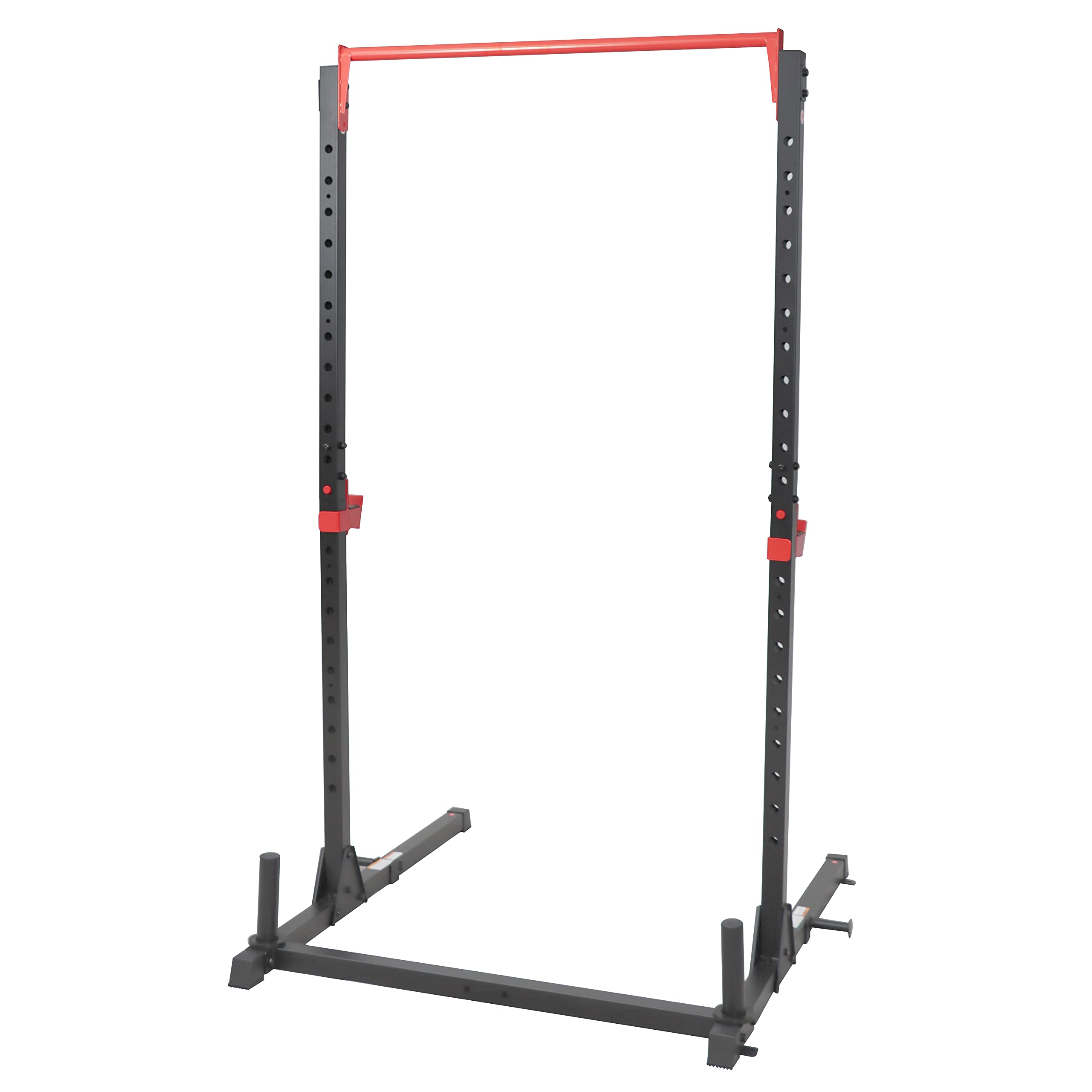 Sunny Health & Fitness Essential Adjustable Power Rack Squat Stand With J-Hooks, Adjustable Pull Up Bar, Weight Plate Holders, Resistance Band Posts Optional Incline Bench, LAT Pull Down Attachment