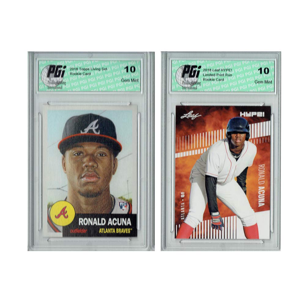 2) Ronald Acuna Jr 2018 Leaf HYPE! #1 Topps Living Set #19 Rookie Card Lot PGI10