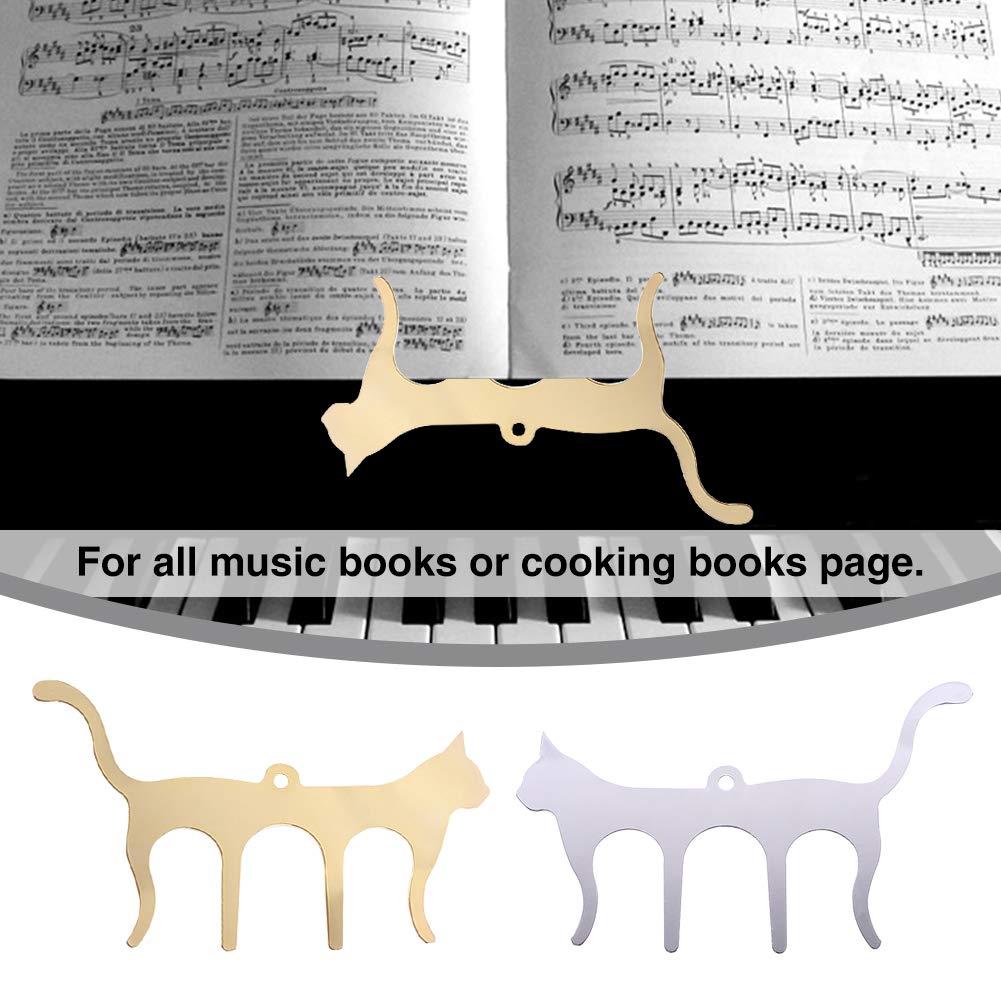 CALIDAKA Metal Music Book Clips Sheet Music Page Holder Clips for Sheet Music Stands, Cute Cat Shaped Metal Music Bookmark for Piano, Book, Keyboard Reading, Gold Color