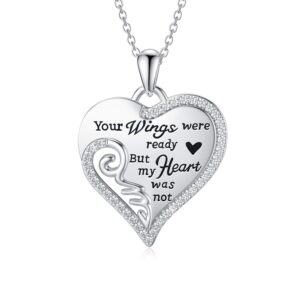 YAFEINI Memorial Necklace Sterling Silver Angel Wings Heart Necklace Memorial Jewelry Sympathy Gifts for Women