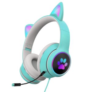 honutige gaming headset cat ear headphone with rgb led light microphone stereo sound glowing over-ear gaming headsets for kids and adult