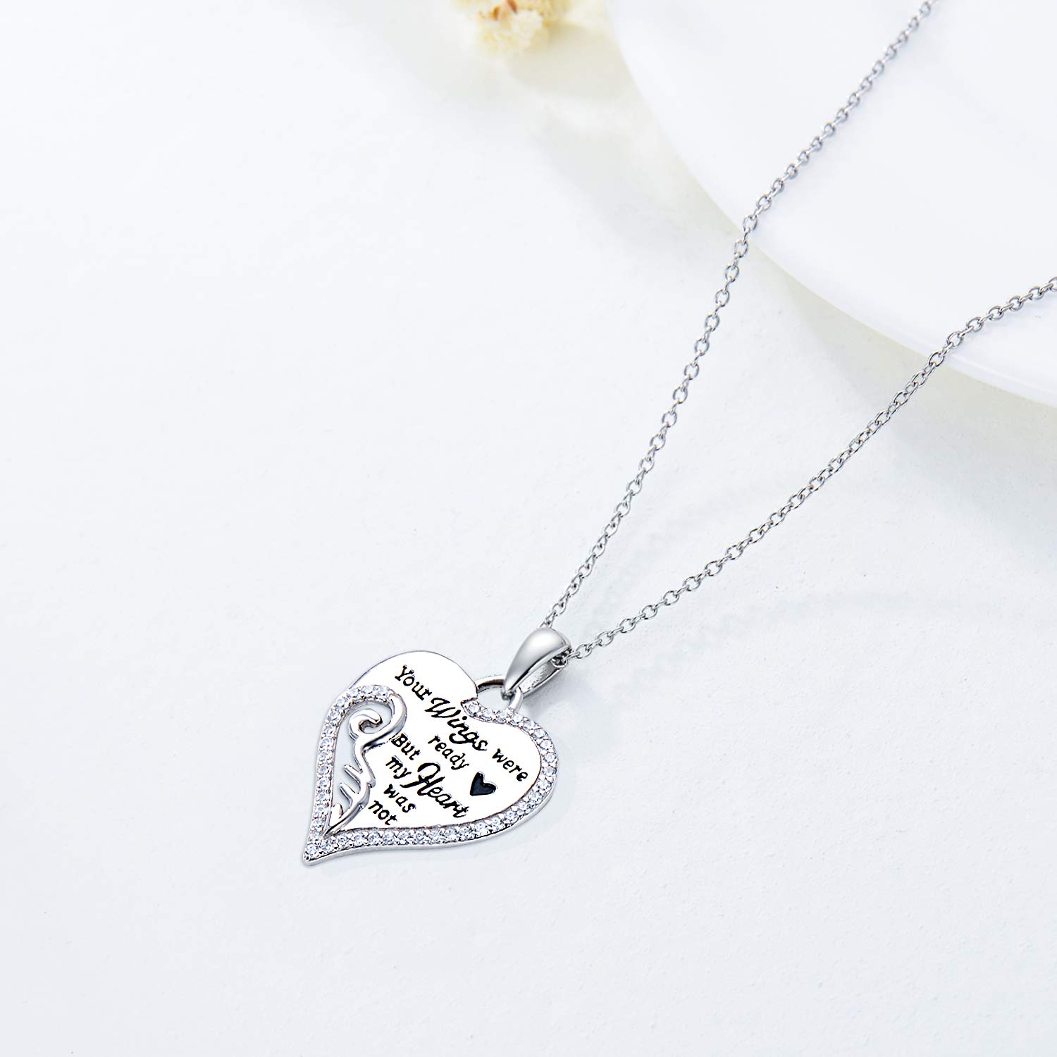 YAFEINI Memorial Necklace Sterling Silver Angel Wings Heart Necklace Memorial Jewelry Sympathy Gifts for Women