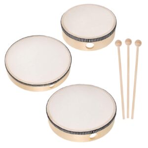 3pcs hand drumsï¼Œ wood frame tambourine percussion instruments with 3pcs drum sticks for kids