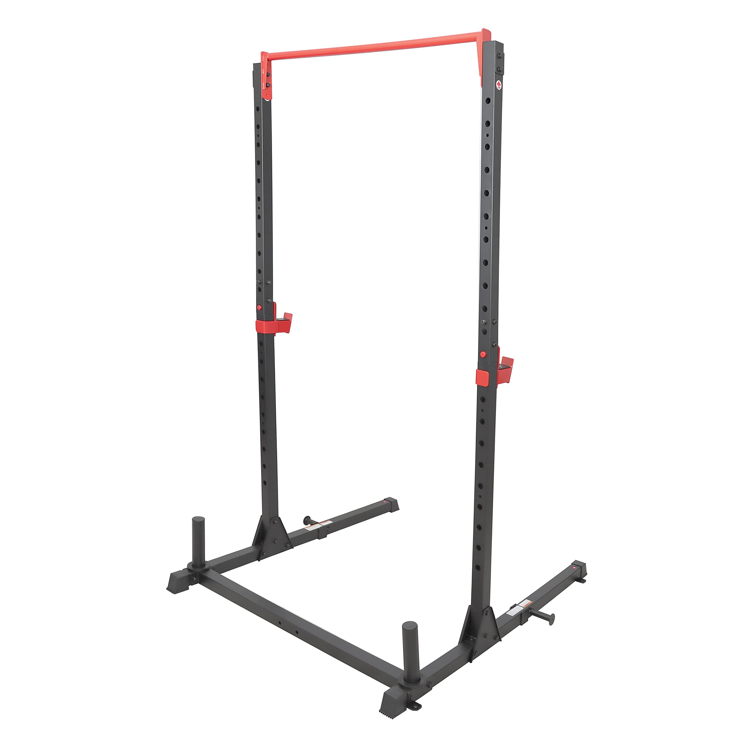 Sunny Health & Fitness Essential Adjustable Power Rack Squat Stand With J-Hooks, Adjustable Pull Up Bar, Weight Plate Holders, Resistance Band Posts Optional Incline Bench, LAT Pull Down Attachment