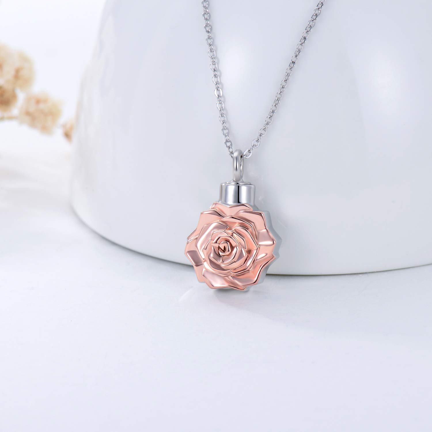 ONEFINITY Rose Flower Urn Necklaces for Ashes Sterling Silver Origami Rose Flower Cremation Jewelry for Ashes Memory Jewelry for Women Men