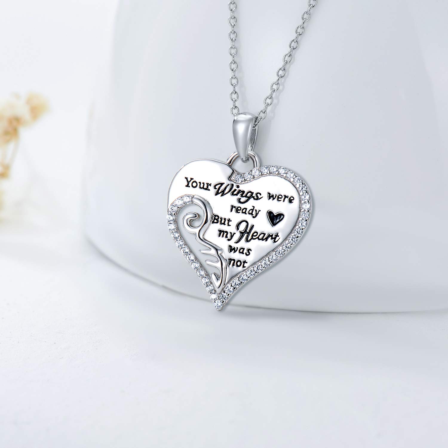 YAFEINI Memorial Necklace Sterling Silver Angel Wings Heart Necklace Memorial Jewelry Sympathy Gifts for Women