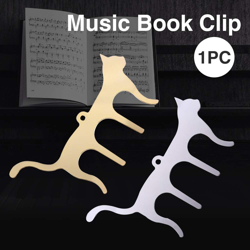 CALIDAKA Metal Music Book Clips Sheet Music Page Holder Clips for Sheet Music Stands, Cute Cat Shaped Metal Music Bookmark for Piano, Book, Keyboard Reading, Gold Color