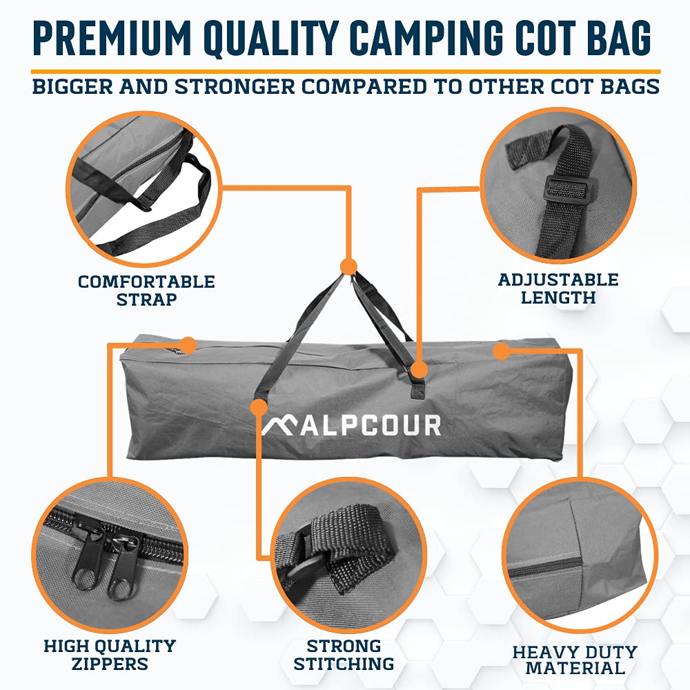 Alpcour Camping Cot Bag for Outdoor Camping, Travel and Beach – 42 Inch Heavy Duty Polyester Fabric Replacement Bag Fits Most Cots & Chairs – Multifunctional and Easy to Carry & Store