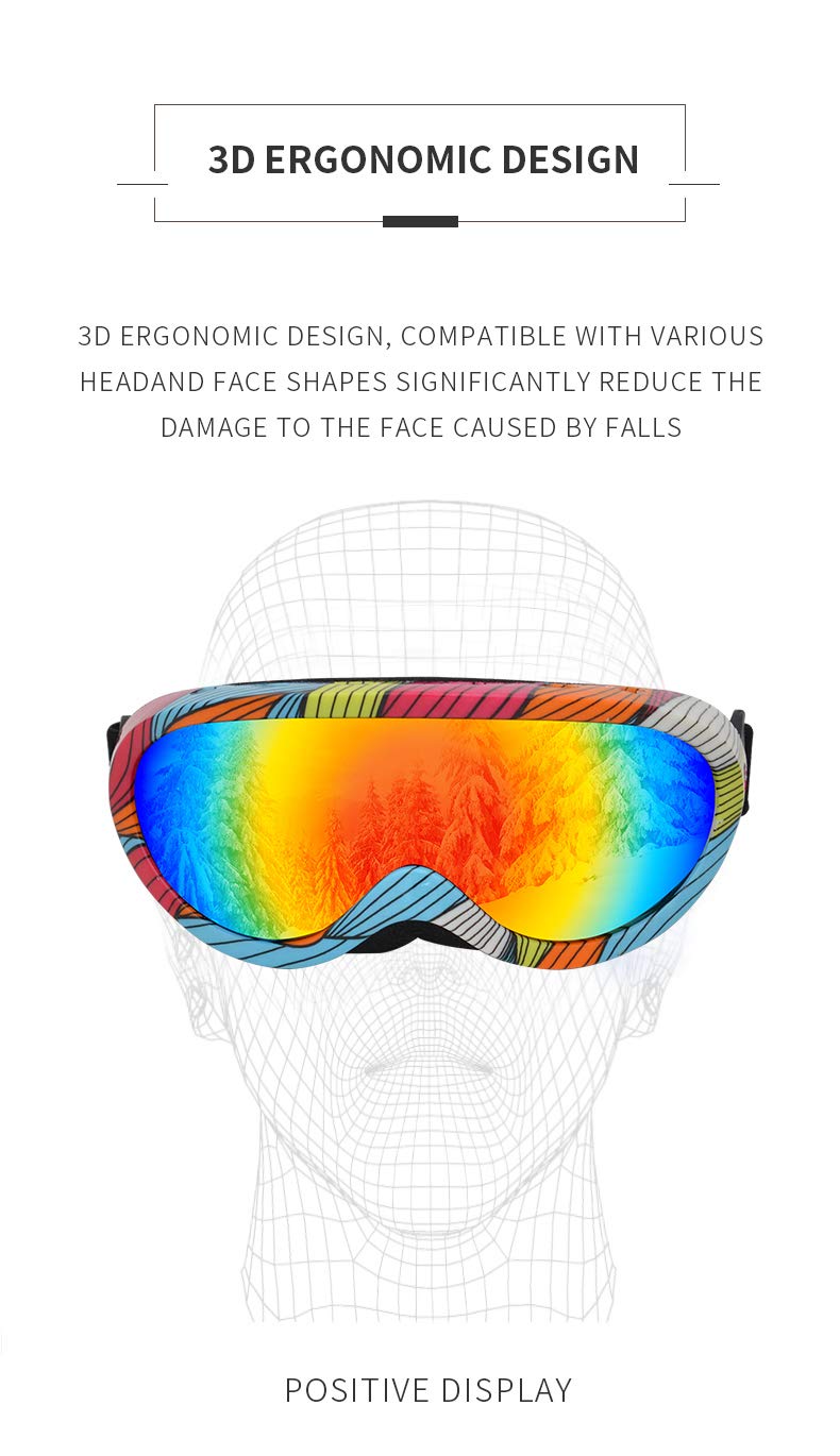 DPLUS Ski Goggles Snow Snowboard Snowmobile Men Women Youth Kids Anti Fog Winter Sports Snowboarding Skiing Goggles (PRINTING)