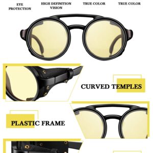 Weewooday 3 Pairs Retro Round Steampunk Sunglasses with Faux Leatherwear for Men Women (Vintage Color)