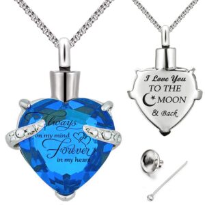 YOUFENG Birthstones Heart Cremation Pendant Urn Necklaces for Ashes Urns for Human Ashes Memorial Locket Keepsake Ashes Jewelry with Fill Kit