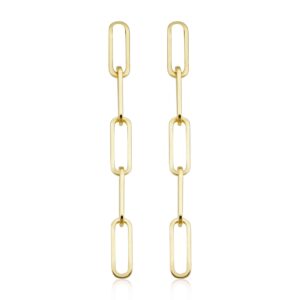 14k yellow gold paper clip chain dangle earrings (1.6 inches long)