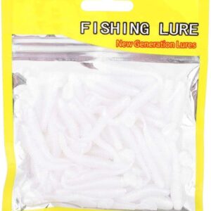 50Pcs 5cm/0.6g Soft Lure Baits Worms T-Tail Fishing Lures, Swimbaits with T-Type Paddle Tail, Grub Worm Baits Fish Tackle Accessories, Fishing Gears for Bass Trout (White)