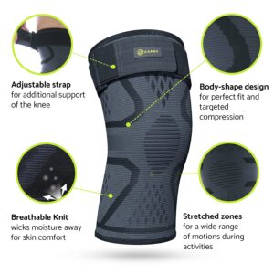 GARNO Knee Brace For Knee Pain, Compression Sleeve with Strap for Patella and IT Band Support; Patella Tendon Support Strap; Relief for Arthritis, Meniscus, ACL; Men & Women; Running, Workout,