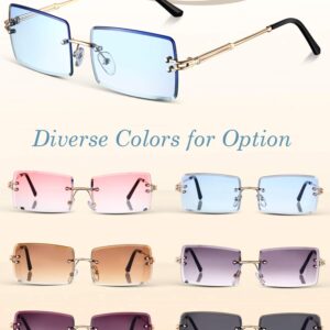 Weewooday 6 Pairs Rimless Rectangle Sunglasses Small Vintage Sunglasses Retro Frameless Eyewear for Women Men Travel Outdoor (Black-Gray, Tea Color, Blue, Purple, Gray, Red)