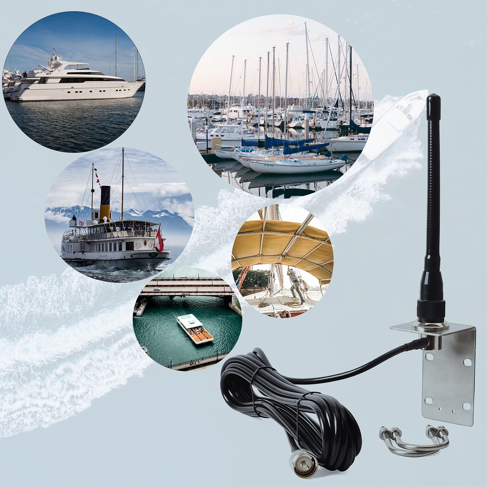 HYS VHF Marine Antenna Low-Profile 156-163Mhz Antennas W/16.4ft(5m) RG58 Low Loss Premium Coaxial Cable with PL259