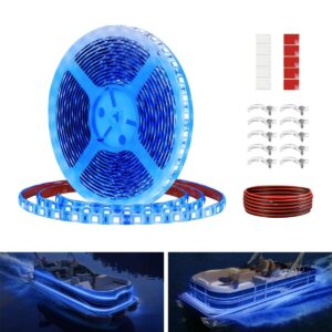 Vbakor Pontoon LED Strip Lights, 12V 5M/16.4FT Waterproof Marine LED Light Boat Interior Light, Boat Deck Light for Night Fishing, Ideal for Pontoon Fishing Boat (Blue Lights)