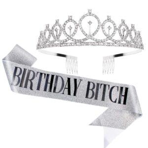 aoprie birthday crown for women birthday sash silver birthday tiara for women princess crown rhinestone happy birthday accessories