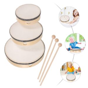 3pcs Hand Drumsï¼Œ Wood Frame Tambourine Percussion Instruments with 3pcs Drum Sticks for Kids