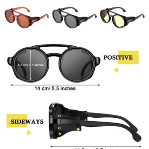 Weewooday 3 Pairs Retro Round Steampunk Sunglasses with Faux Leatherwear for Men Women (Vintage Color)