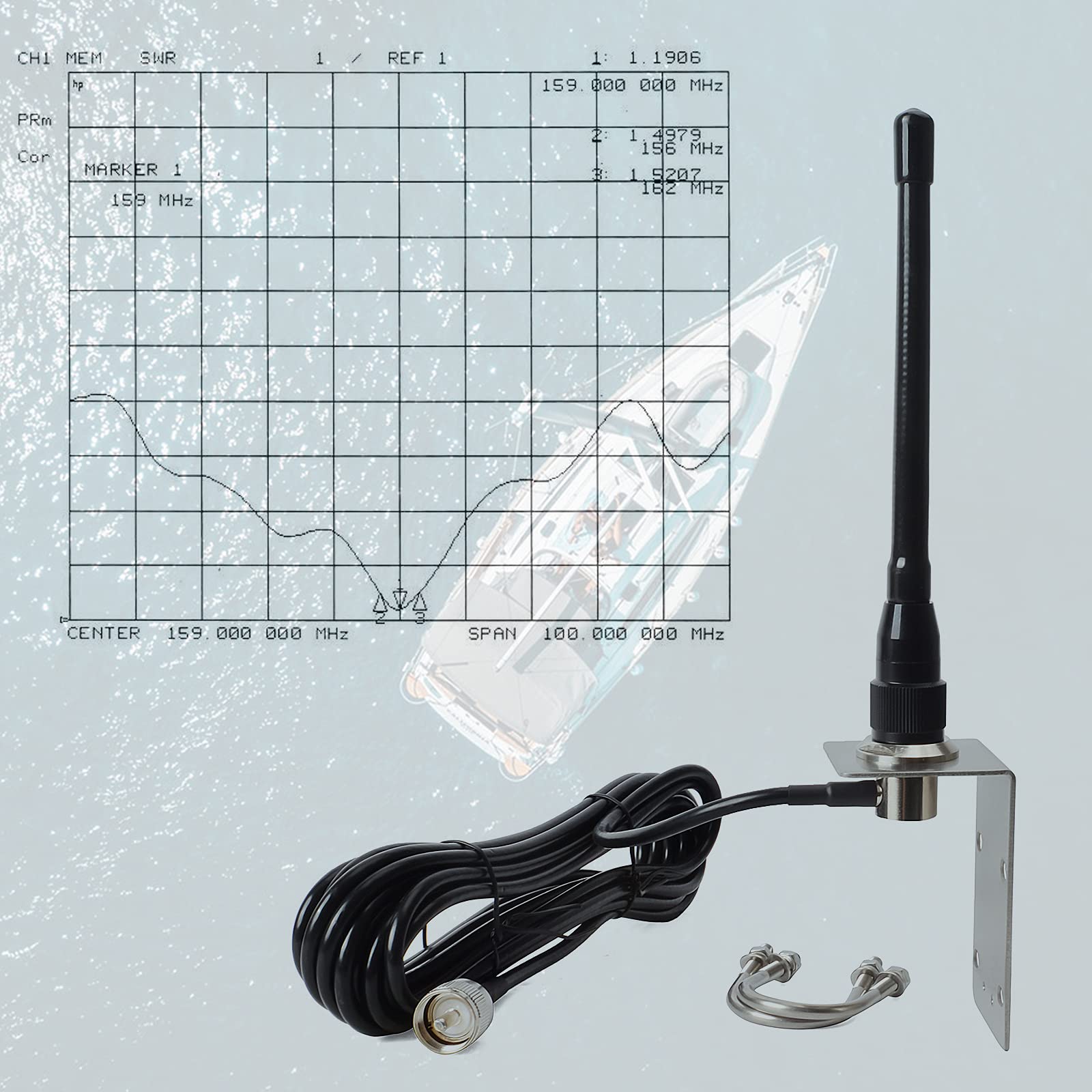 HYS VHF Marine Antenna Low-Profile 156-163Mhz Antennas W/16.4ft(5m) RG58 Low Loss Premium Coaxial Cable with PL259