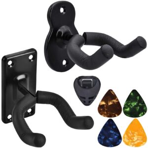 jmteea guitar wall mount hanger 2 pack hook black metal guitar holder stand for all size musical instruments bass, mandolin, banjo, violin, ukulele accessories