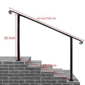 Metty Metal Outdoor Stair Railing, Black Handrails for Outdoor Steps 4 Step Handrail Fits