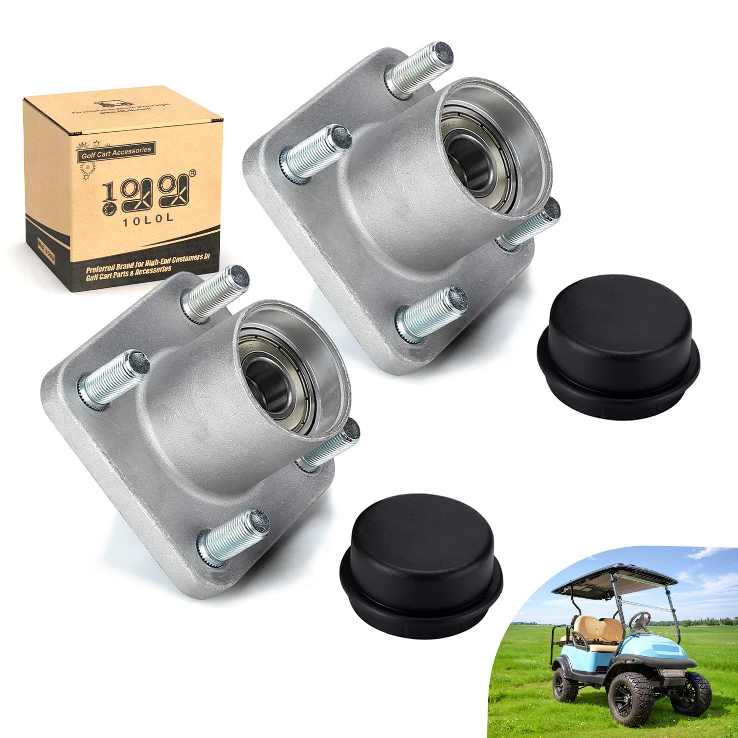 10L0L Golf Cart Front Wheel Hub Assembly 2 Pack for Club Car DS and Precedent 2003-up, Front Hub Replacement Kit 102357701 with Hub Ball Bearing, Oil Seal & Dust Cover