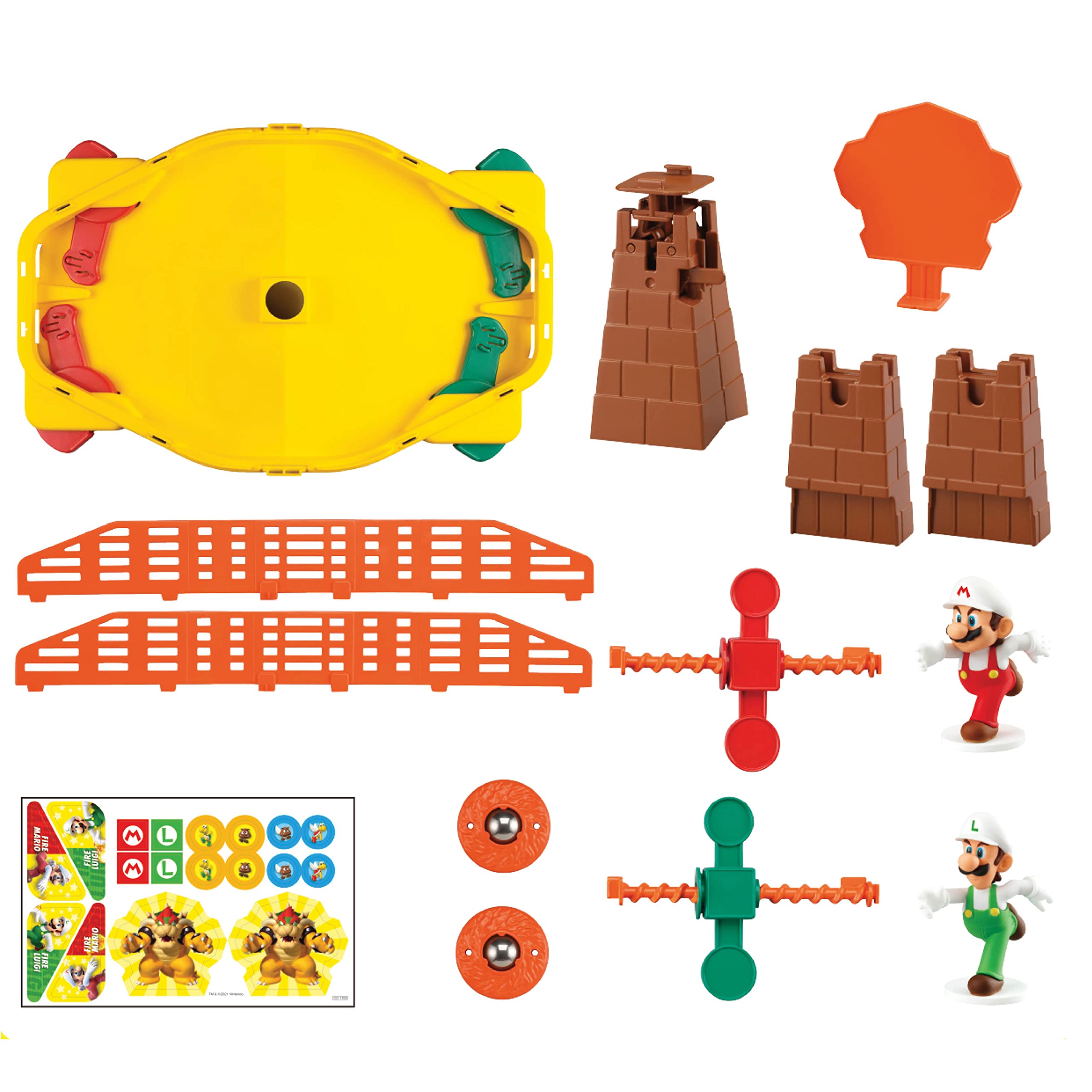 EPOCH Super Mario Fireball Stadium - 2-Player Tabletop Action Game for Ages 5+ - Includes Bowser’s Tower, Double-Sided Targets, and Mario & Luigi Collectible Action Figures